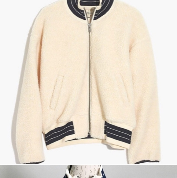 - Madewell Sherpa Varsity Bomber Jacket - Picture 2 of 9